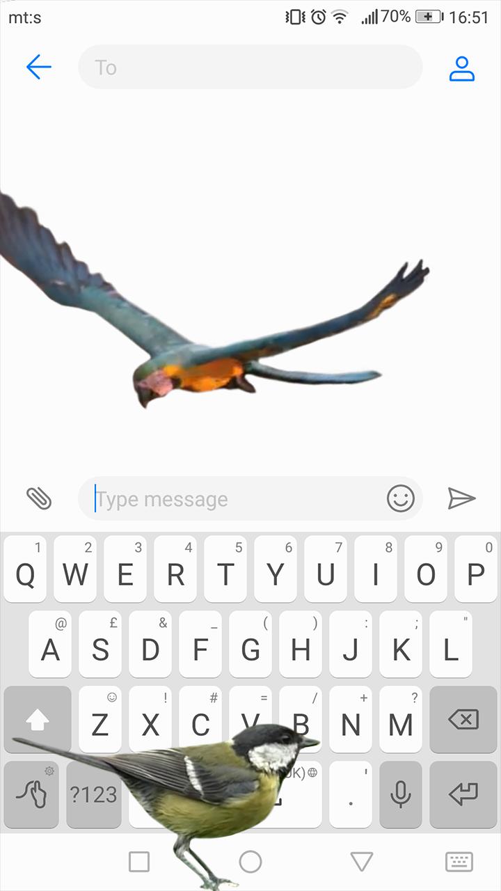 Android 用の 画面上を 飛んでいる鳥 Gif画像 とともに 面白い アプリ Apk をダウンロード