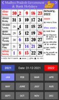 2022 MP Govt & Bank Calendar पोस्टर