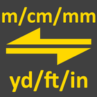 m, cm, mm to yard, feet, inch  icon