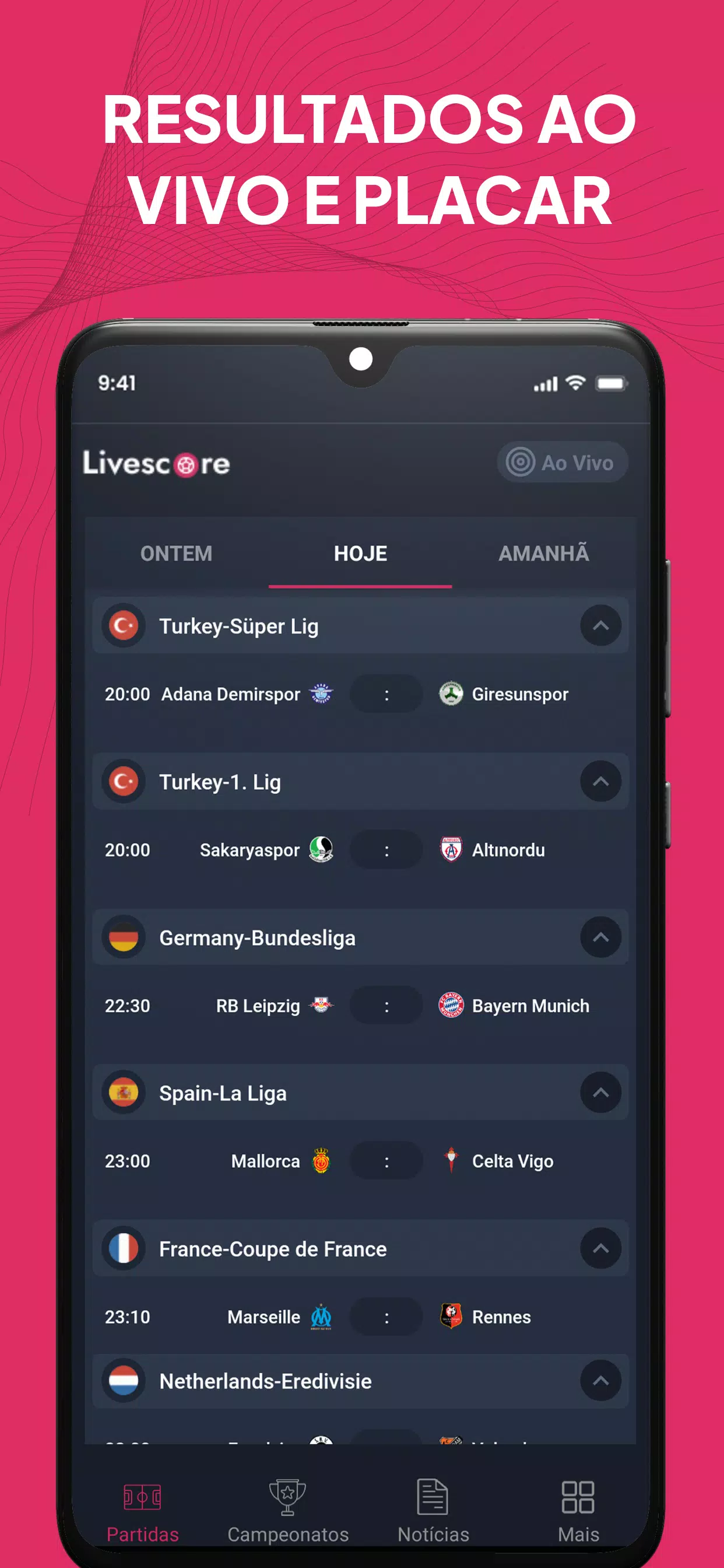 Jogos de futebol de 2022 na tela do smartphone futebol ao vivo