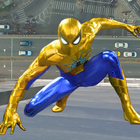 uçan süper kahraman örümcek şehir hayatta kalma simgesi