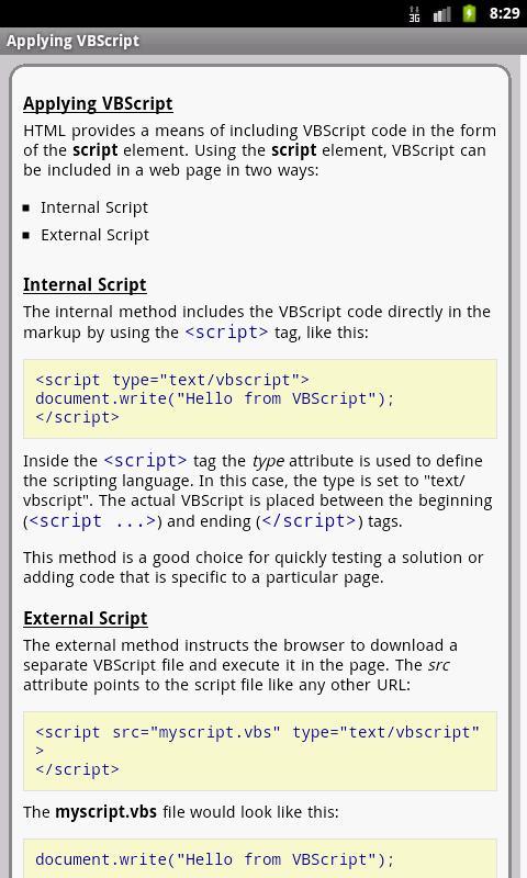 External script. VBSCRIPT. Visual Basic script (VBS)..