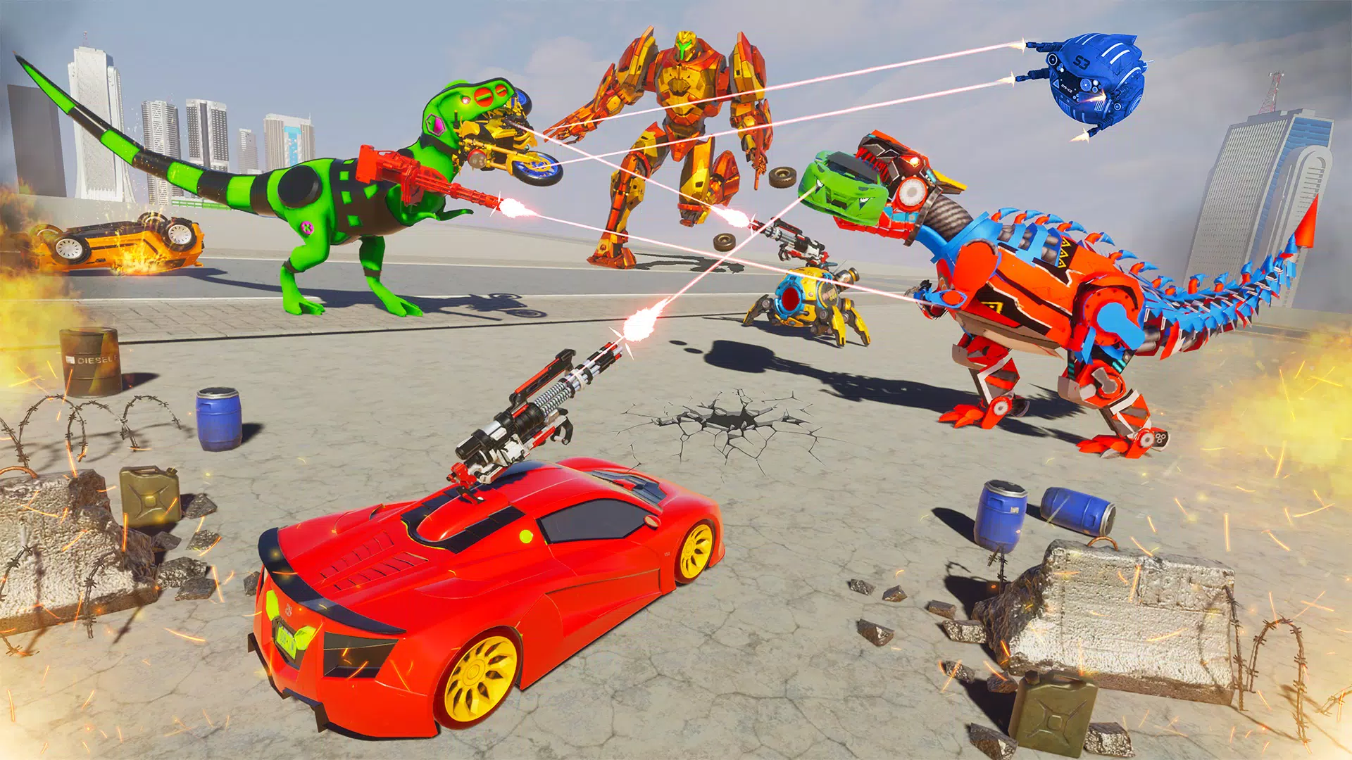Robot Dino T-Rex Attack 2.8 APK + Mod [Unlocked][Invincible] for Android.