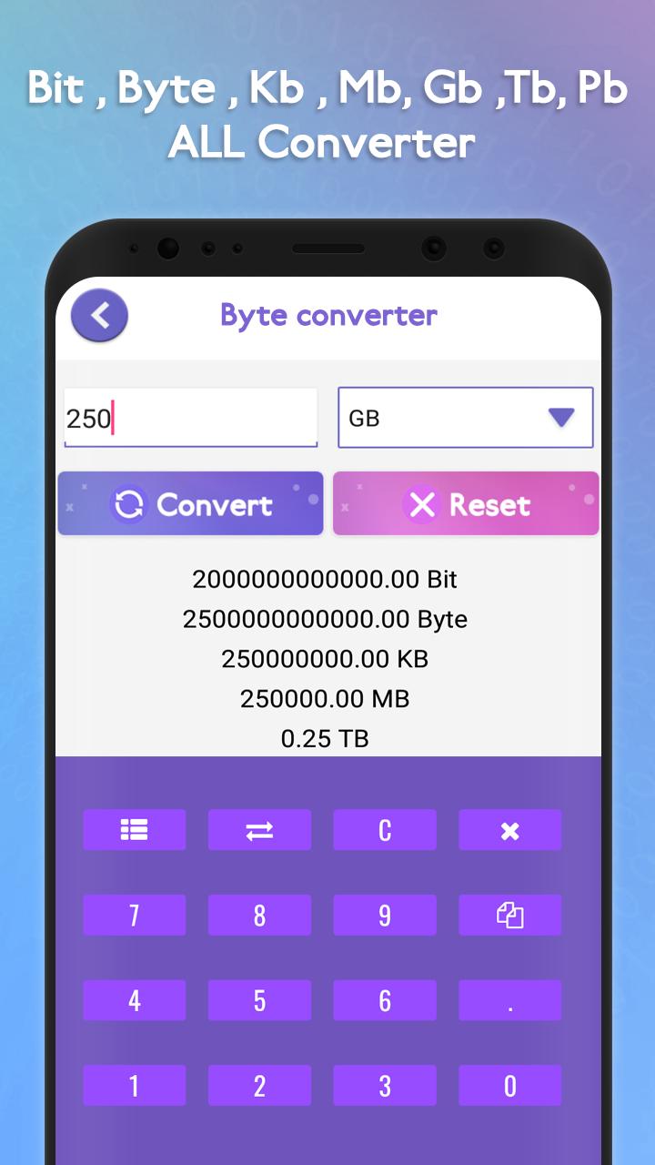 KB to MB MB to GB or GB to KB : All Byte Converter pour Android -  Téléchargez l'APK