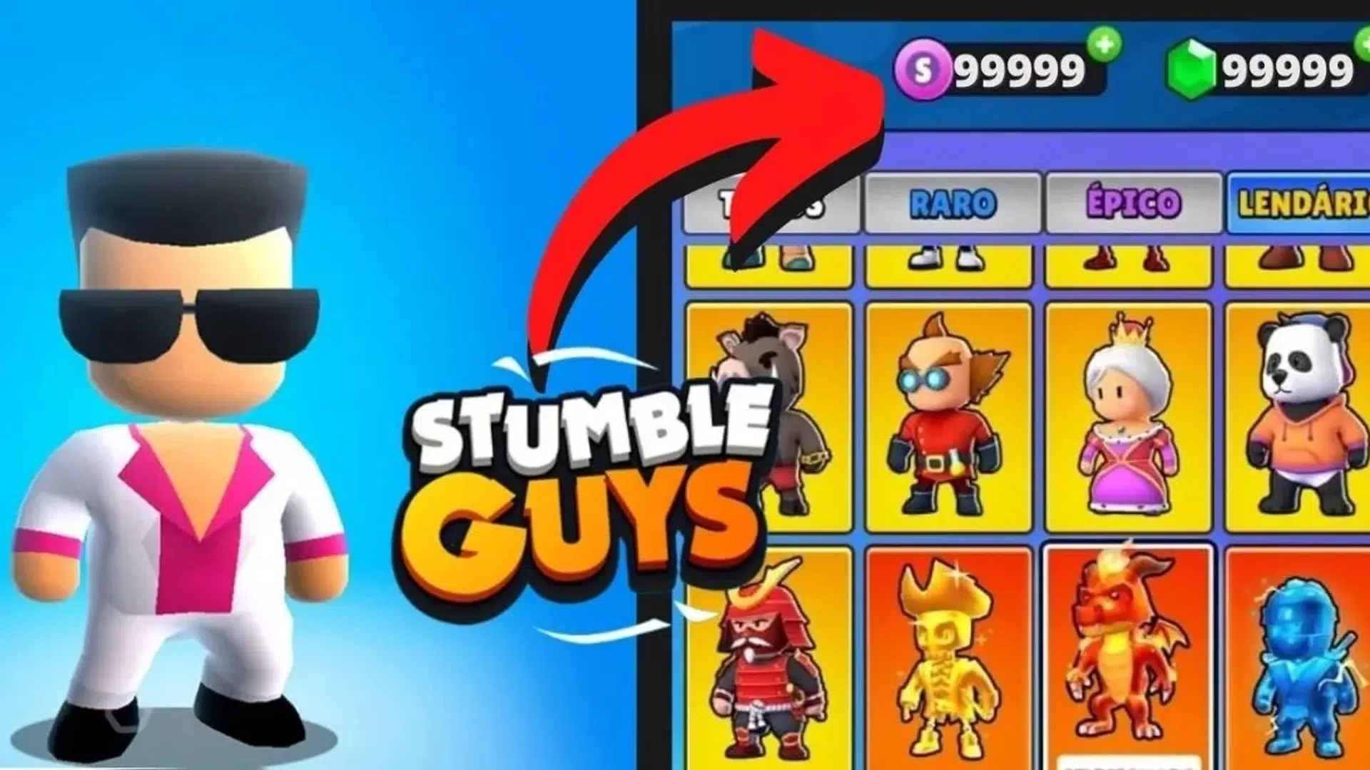 Stumble Guys Mod Apk, tenha todos as Skins, Emotes, Gemas