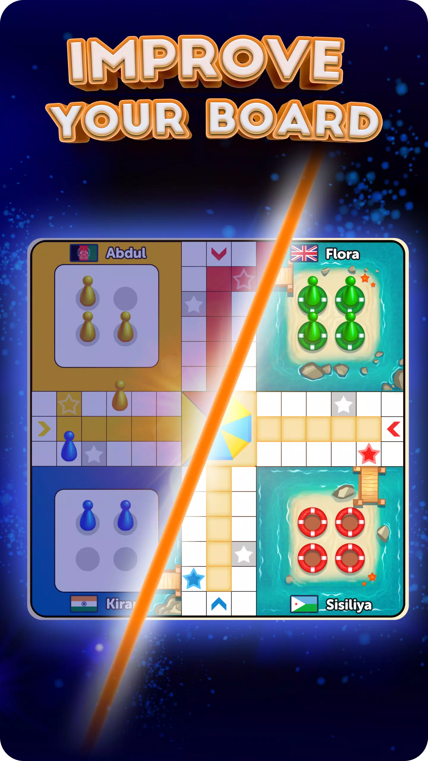 Jogando uma partida com o dado raro desbloqueado no jogo ludo club (AL