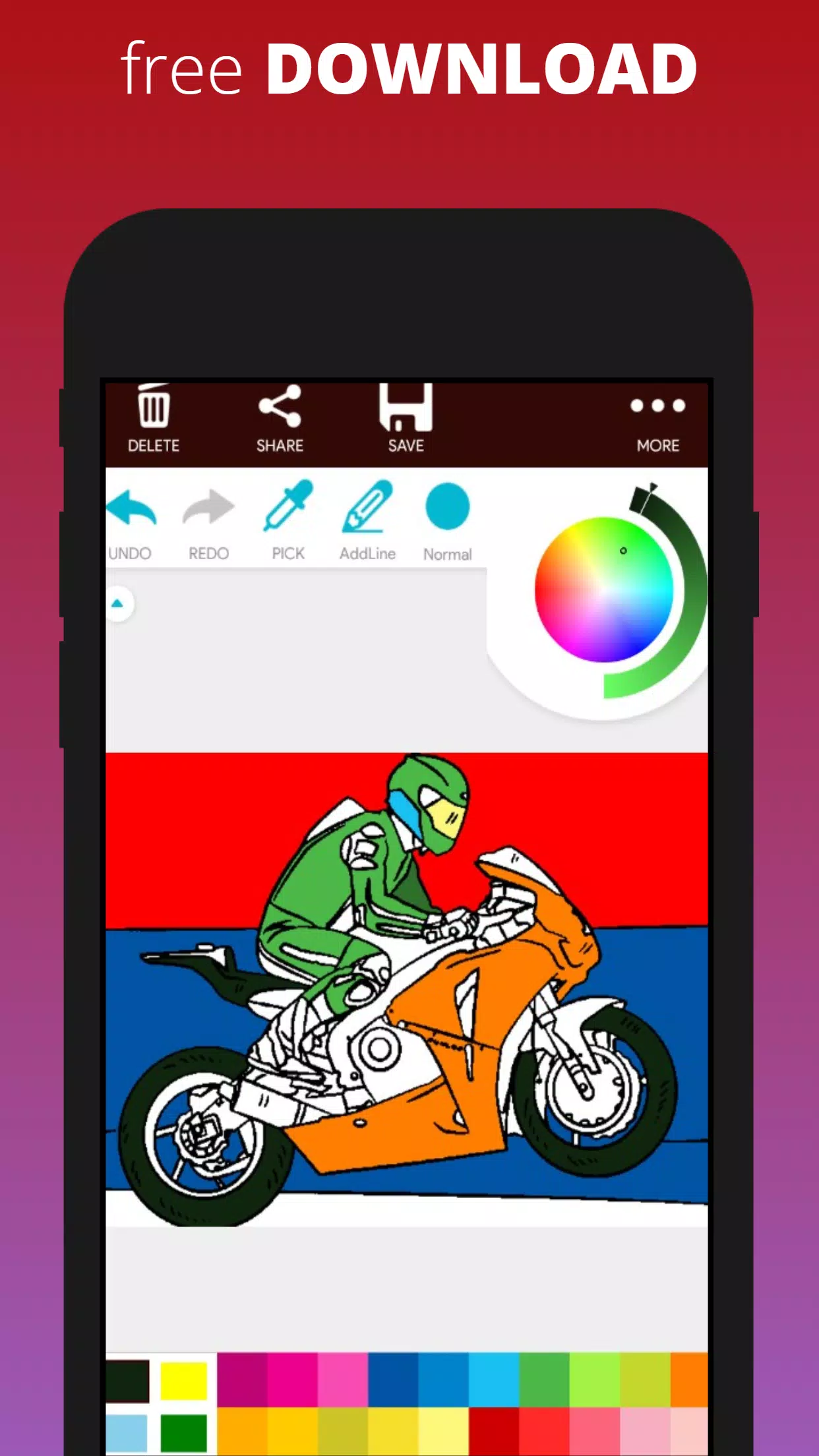 Coloração fácil de uma moto de corrida para download gratuito