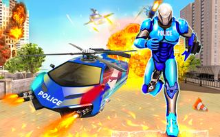 Flying Helicopter Police Robot Car Transform Game screenshot 2