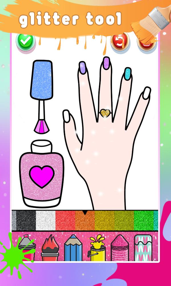 glitter nail drawing book and coloring game for android