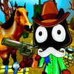 Cat Cowboy. Cartoon Neighbor Escape