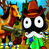 Cat Cowboy. Cartoon Neighbor Escape