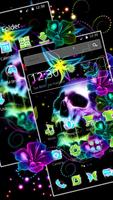 Neon flowers skull theme poster