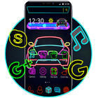 Neon line car theme icon