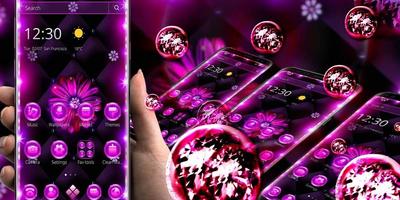 Neon Violet Black Flower Theme скриншот 3