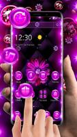 Neon Violet Black Flower Theme скриншот 1