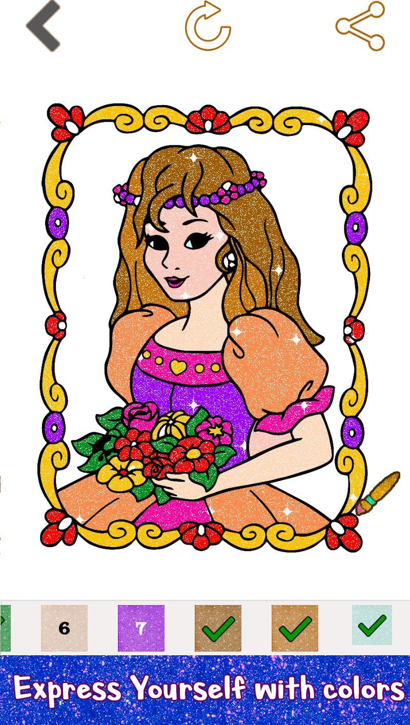 Princess Glitter Color by Number - Girls Coloring for ...