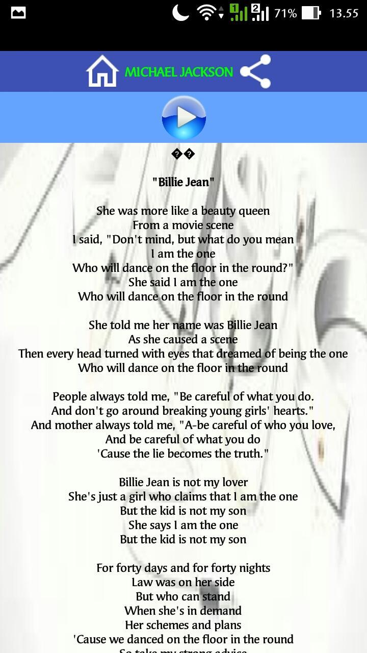 Billie Jean Lyrics for Android - APK Download