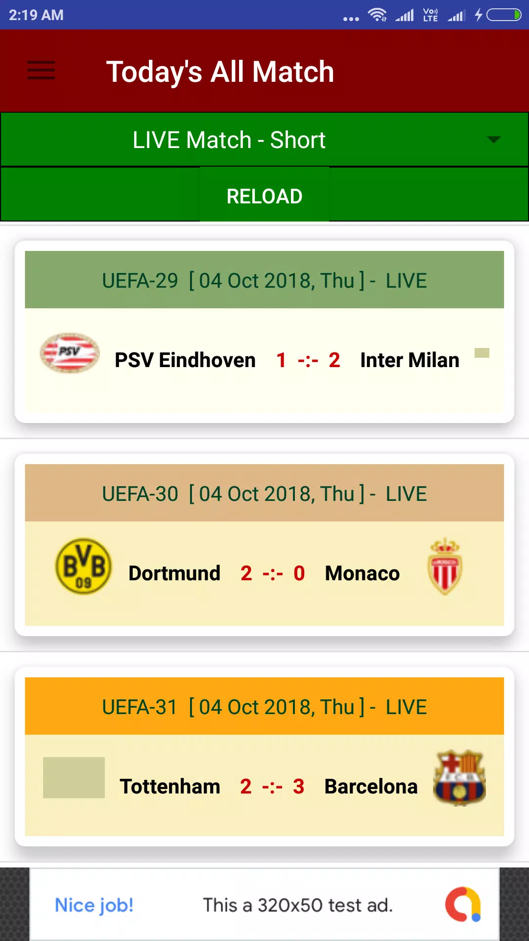 Livescore Updates in All Leagues