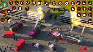 911 Secours Feu Camion 3D Jeux Affiche