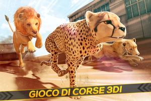 Poster Leopardi contro Leoni! Gioco di Corsa Selvaggio