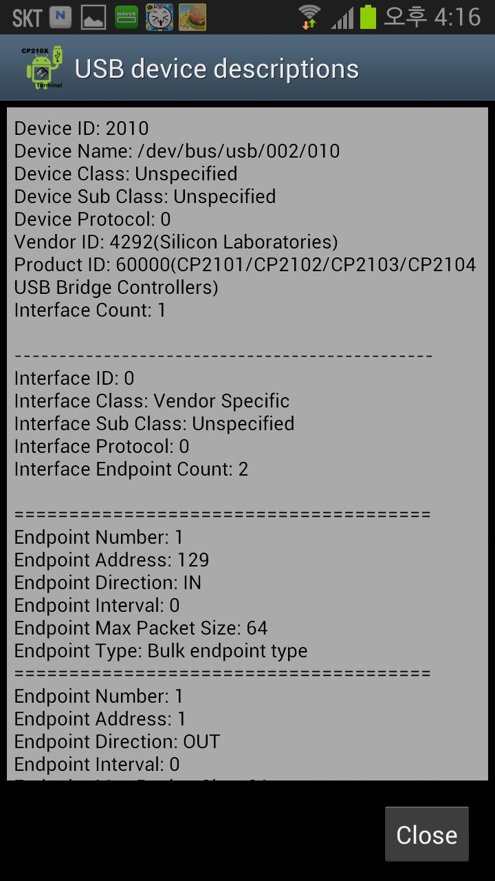 Vendor specific USB. Endpoint address