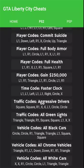 Códigos para GTA Vice City Stories para PSP