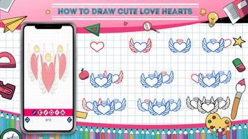 Learn how to draw hearts step  screenshot 1