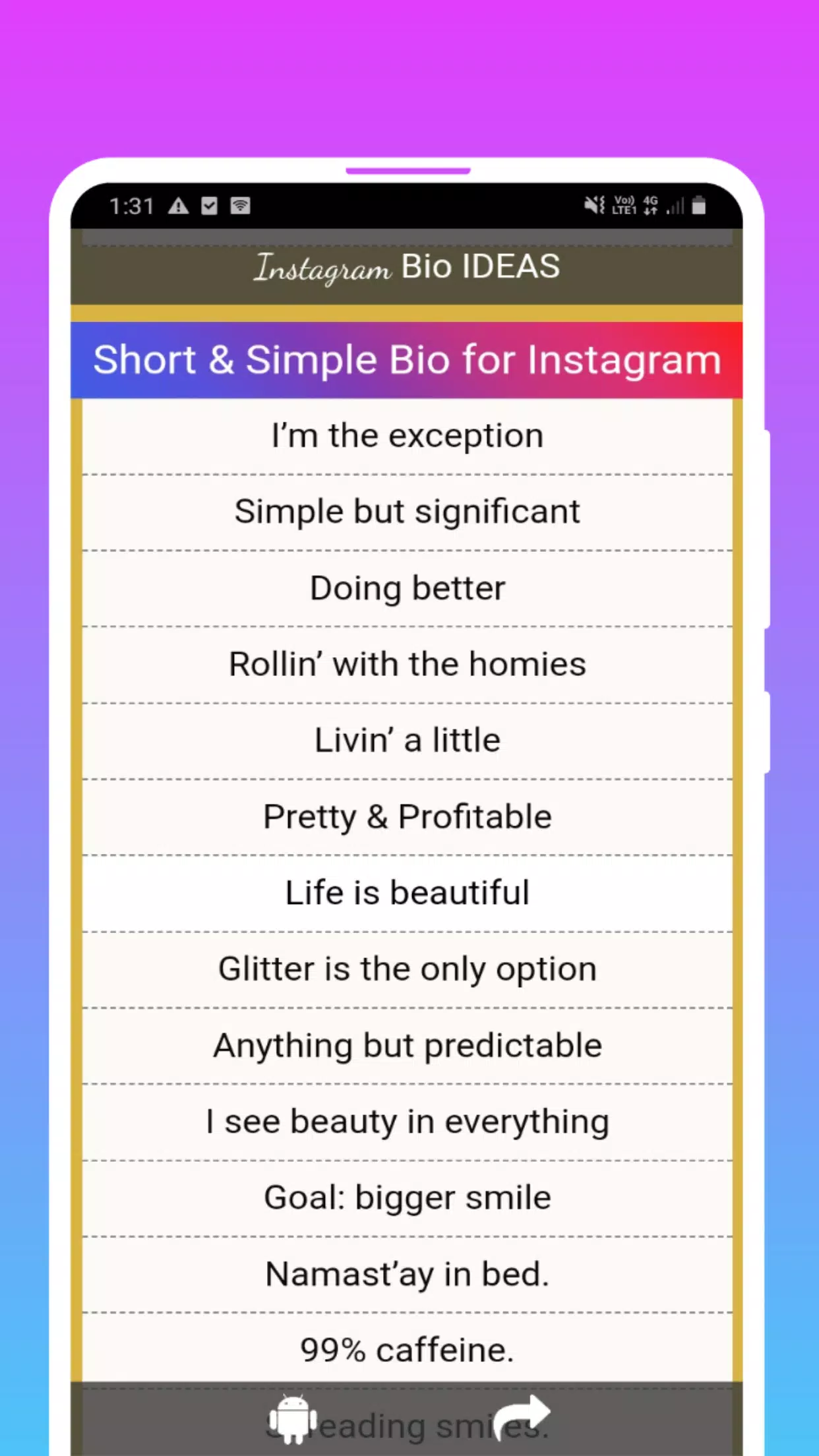 Instagram Bio IDEAS - 1000+ bio Cool, Cute, Funny. APK for Android Download