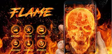 Flaming skull launcher theme &wallpaper