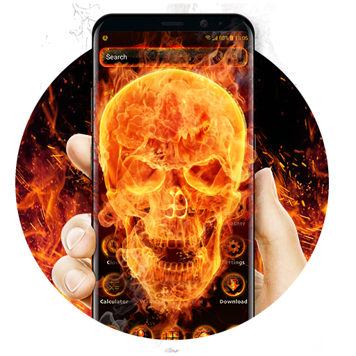 Flaming skull launcher theme &wallpaper