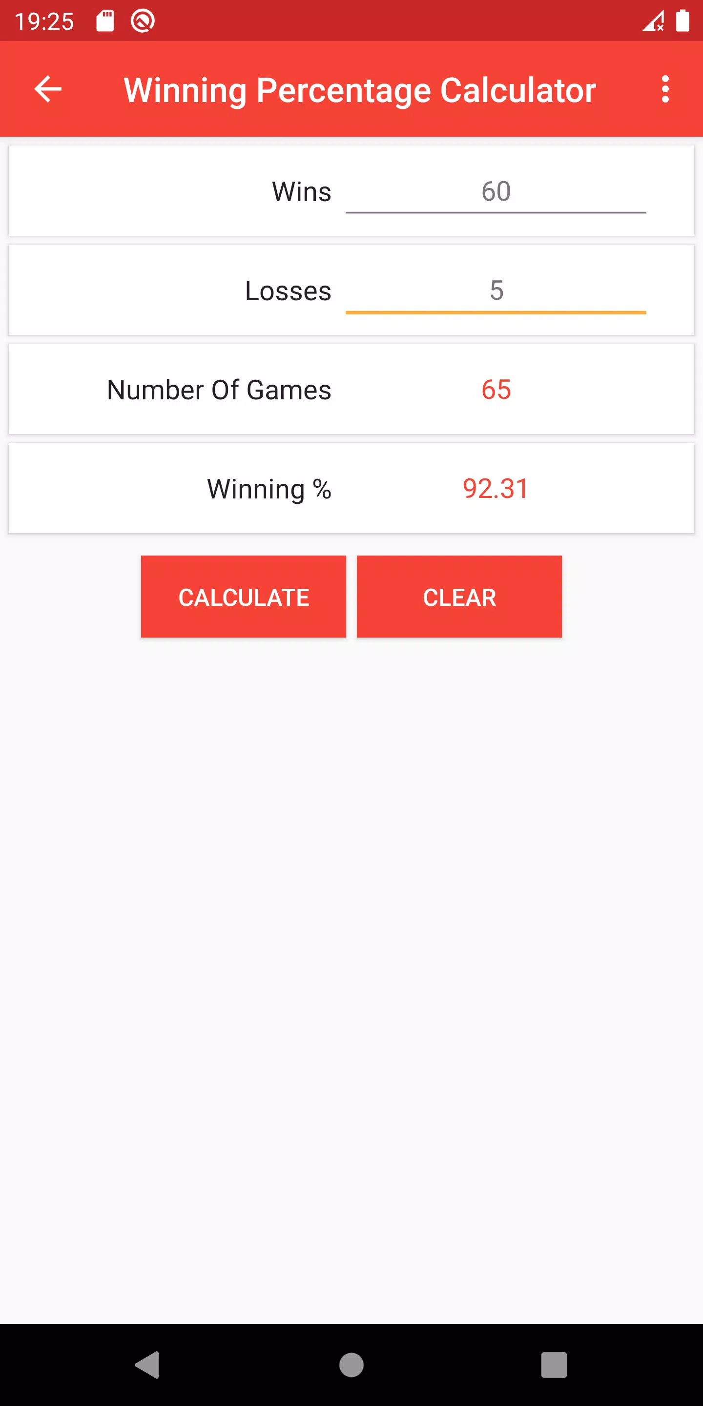 Winning Percentage Calculator