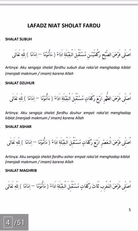 Niat solat 5 waktu