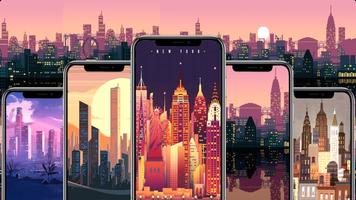 Pixel Art City Wallpaper plakat