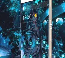 Anime Blue Neon Girl Thème Affiche
