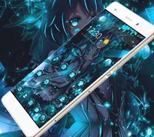 Anime Blue Neon Girl Thème capture d'écran 2