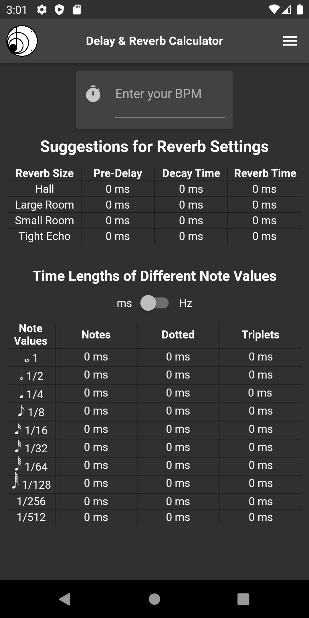 Reverb calculator