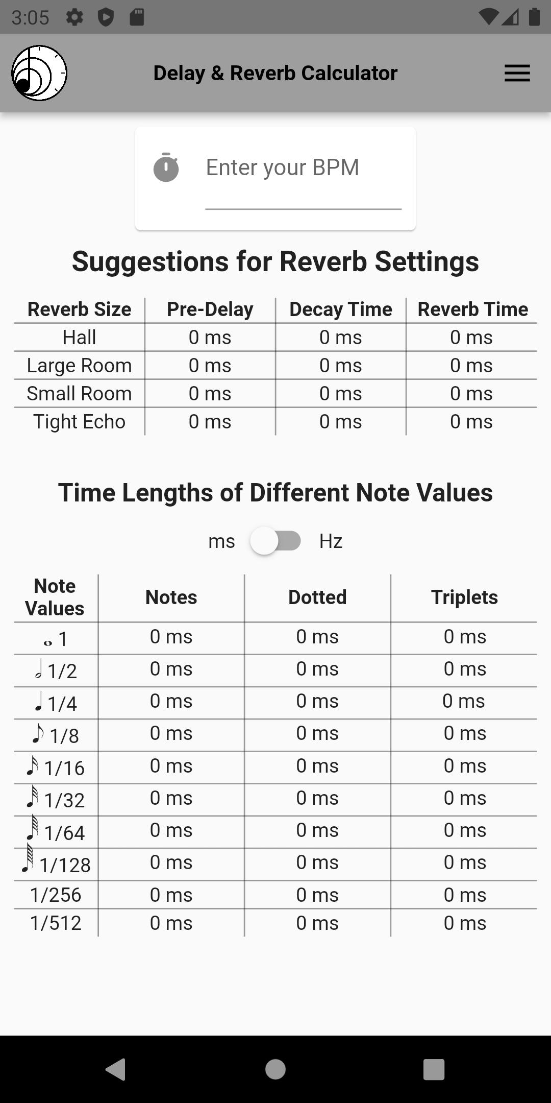 Reverb calculator