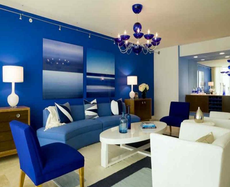 Transitional Glam Living Room with Blue Walls