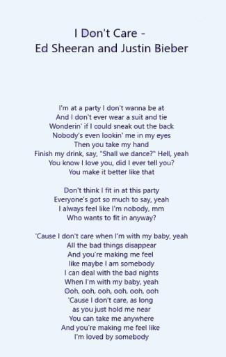Описание для I Don't Care - Ed Sheeran & Justin Bieber Lyrics.