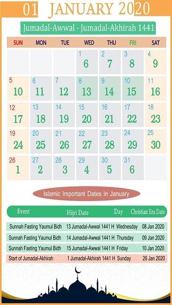 Arabic calendar 2020
