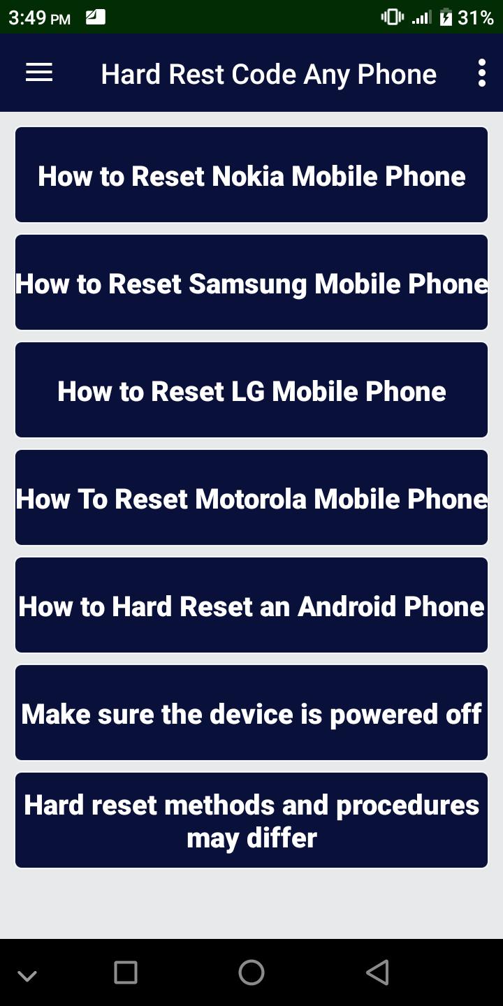 Rest code. How to open any code mobile Phone.