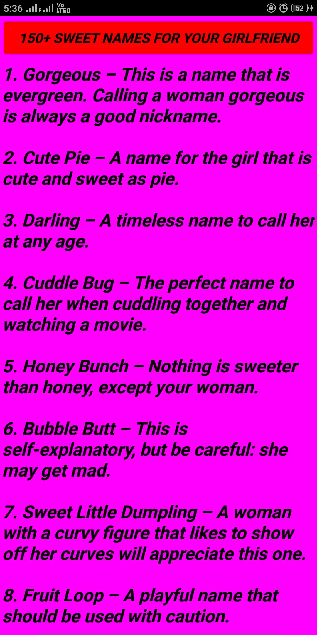 Romantic names for your girlfriend