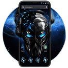 Blue Tech Metallic Skull APUS Laucher Theme icône