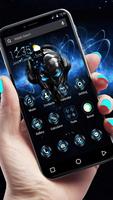 Blue Tech Metallic Skull APUS Laucher Theme Plakat