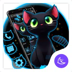 Dark Neon Cat APUS Launcher theme APK download