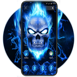 Chic Neon Blue Fire Skull APUS Launcher Theme иконка
