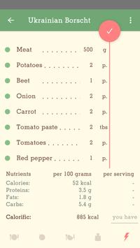 Recipe calculator: calories, food energy, weight 截图 4