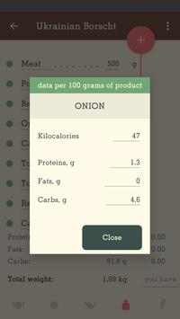 Recipe calculator: calories, food energy, weight 截图 6