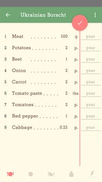 Recipe calculator: calories, food energy, weight 截图 2
