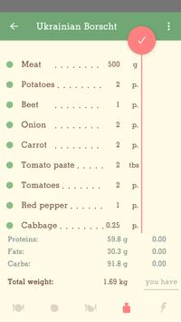 Recipe calculator: calories, food energy, weight 截图 3
